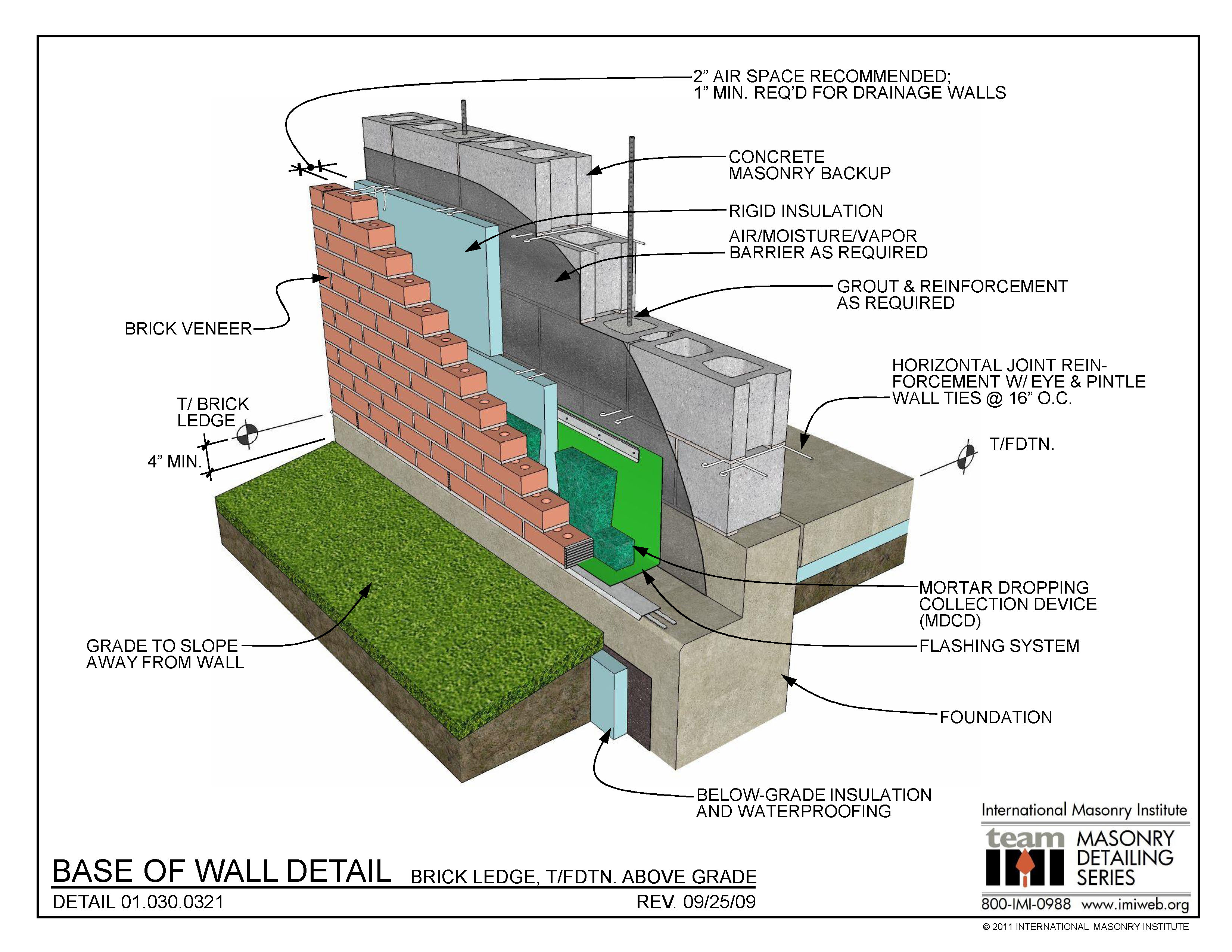 01.030.0321: Base of Wall Detail - Brick Ledge, T/FDTN. Above Grade