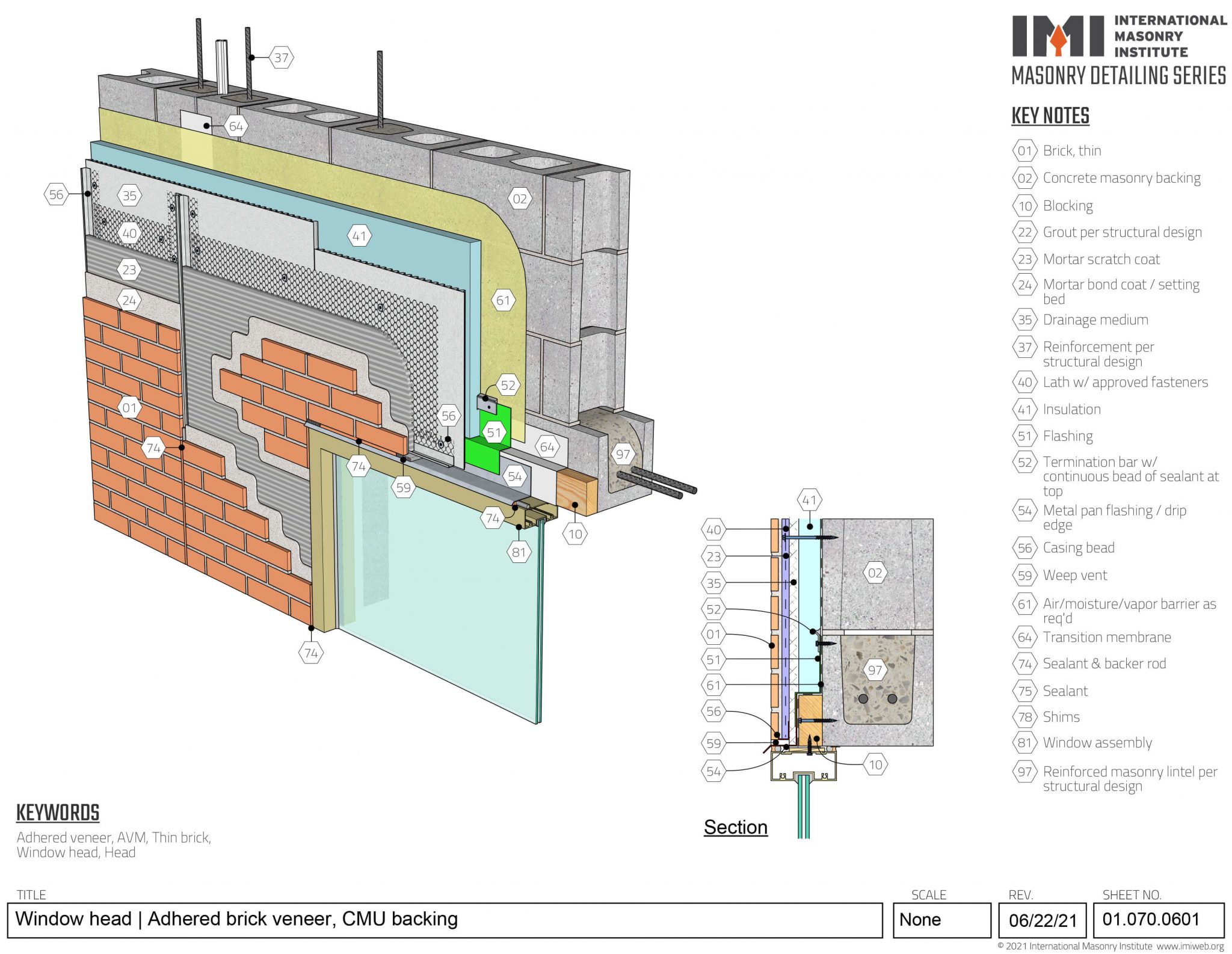 01.070.062D: Window Details | Adhered Brick Veneer, CMU Backing ...