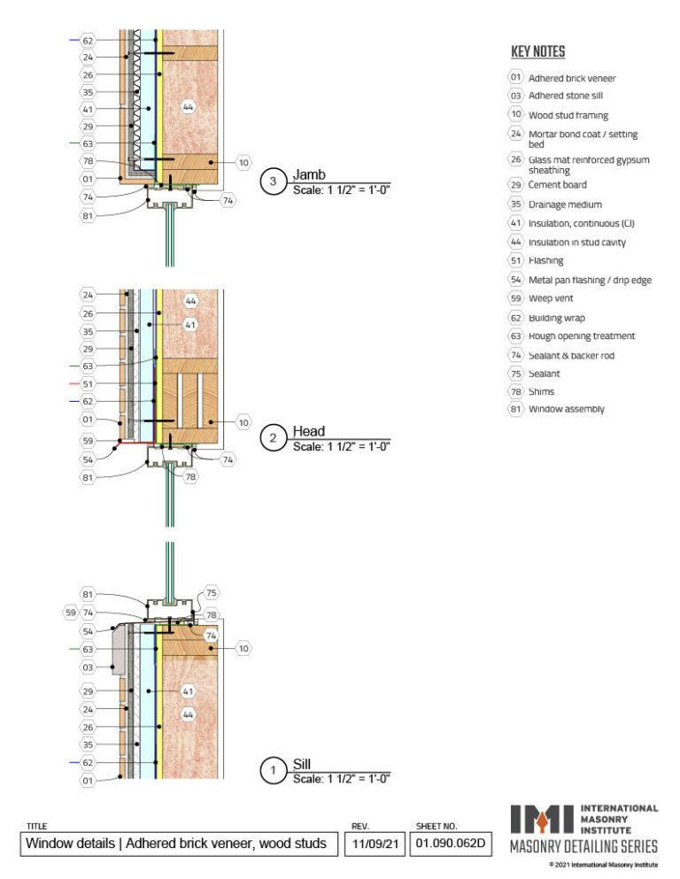01.090.0600.2D Window Details Adhered Brick Veneer, Wood Stud Backing