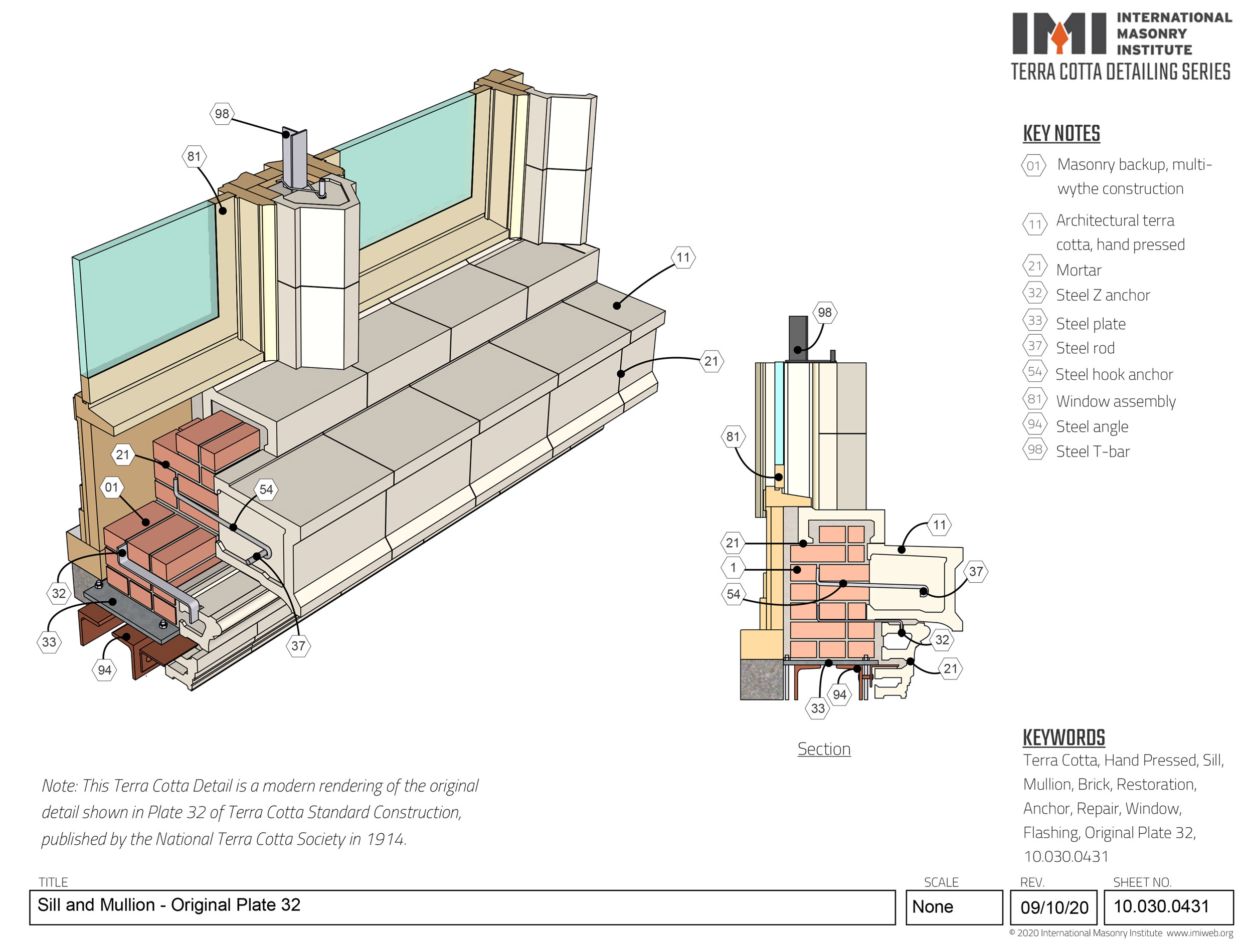 Pressed terra cotta sill and mullion rebuild detail