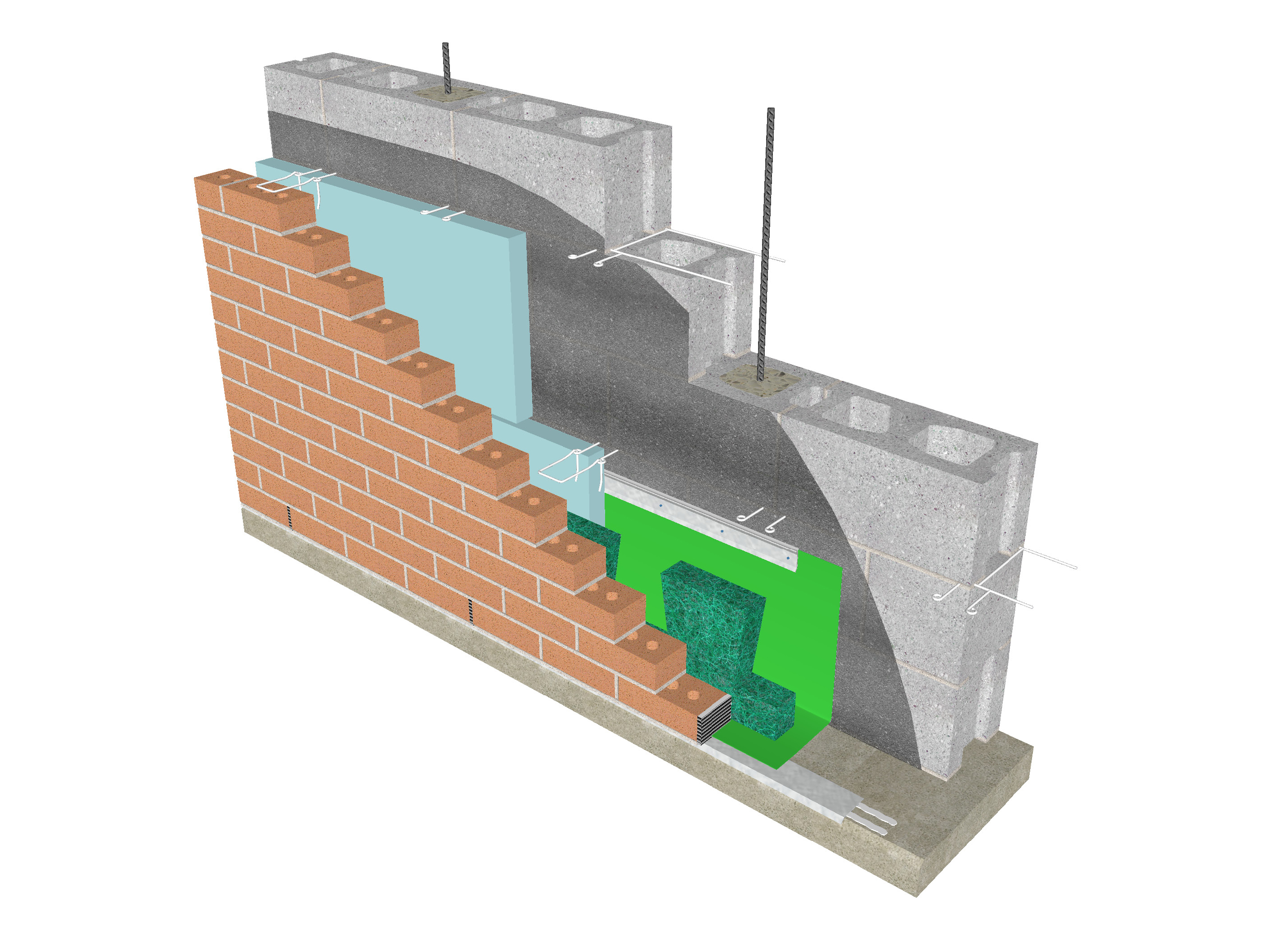 Cavity Wall. Detail Wall. Drip Edge. Windows Joint infill Fiber Insulation ISOLENA sdfb03.