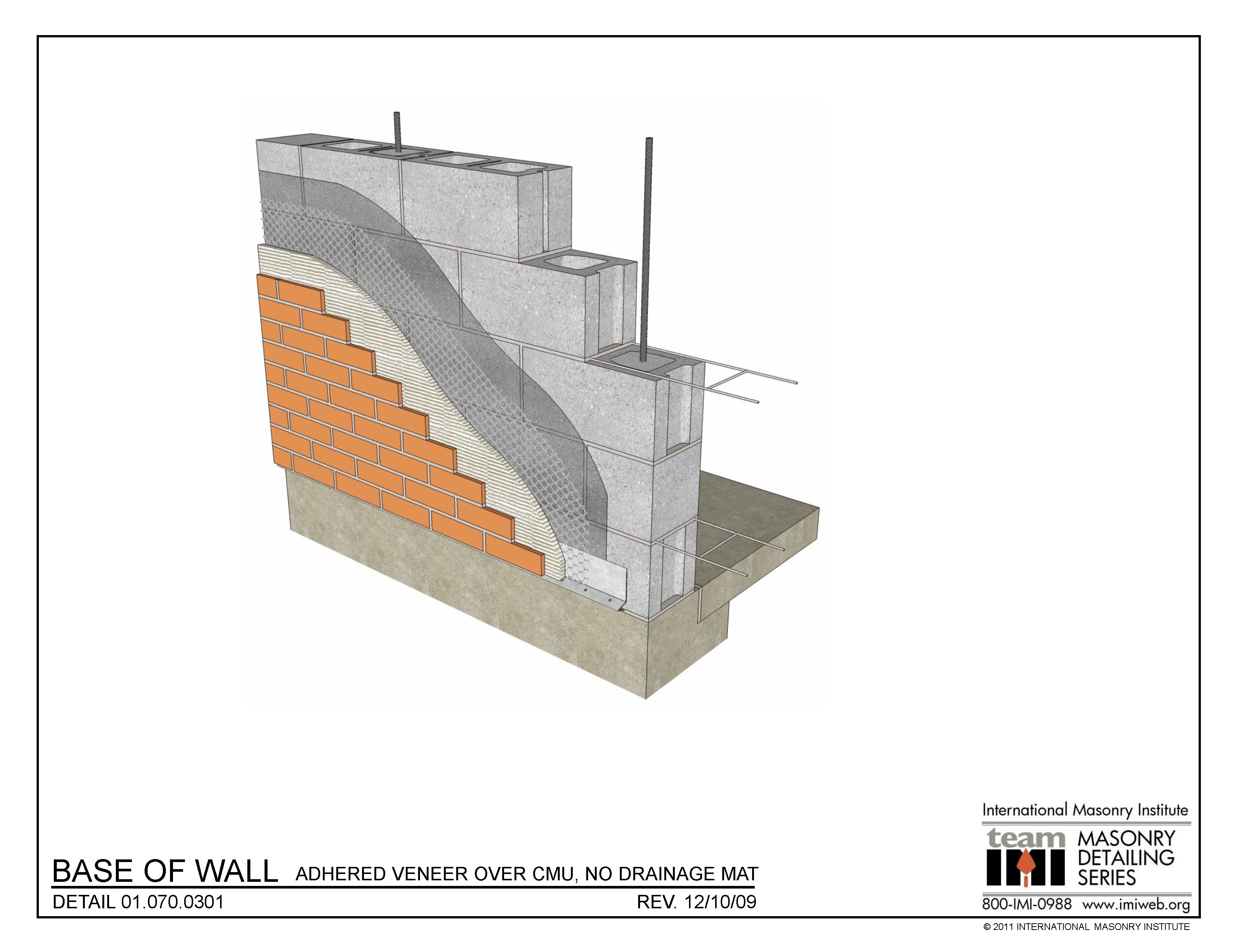 01.070.0301: Base of Wall - Adhered Veneer Over CMU, No Drainage Mat