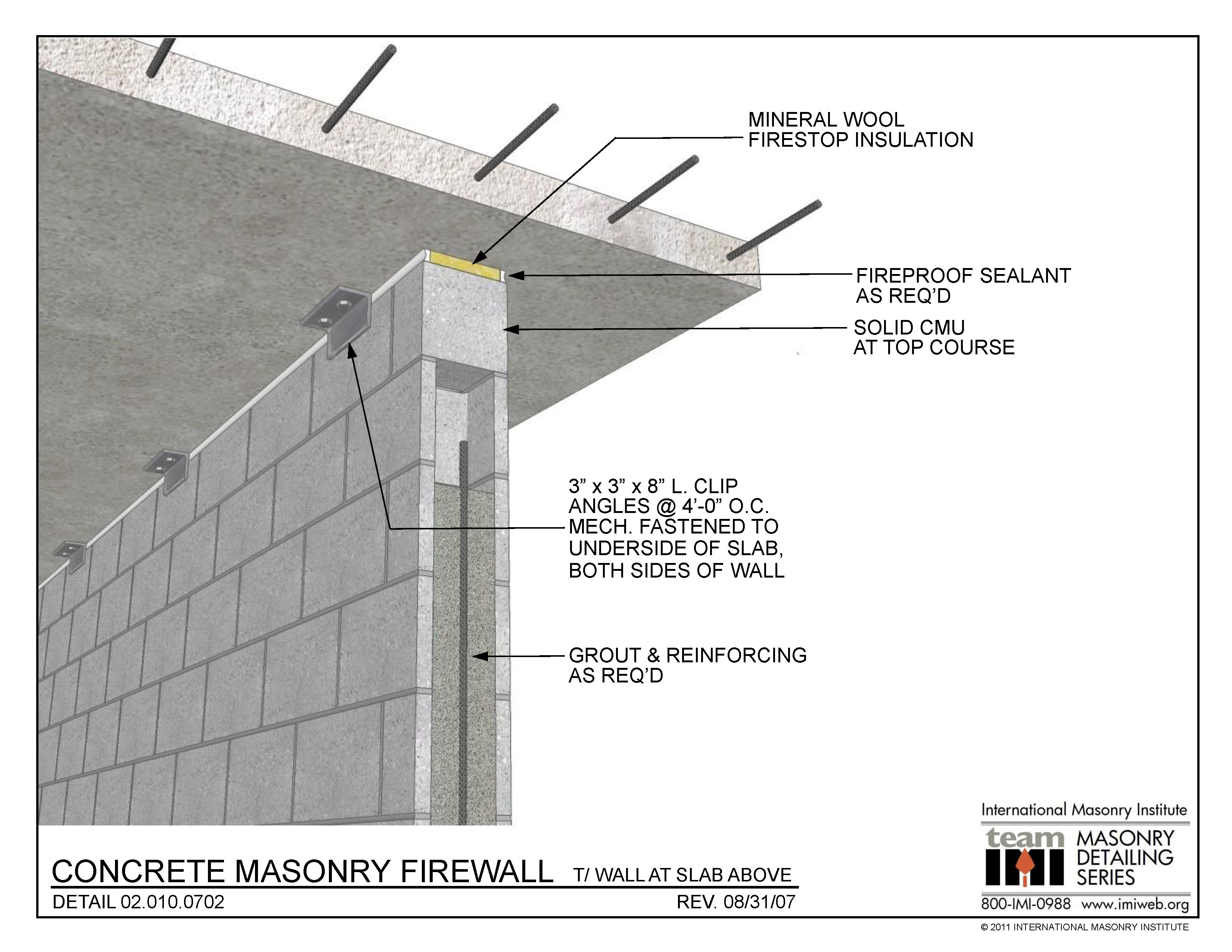 02.010.0702: Concrete Masonry Firewall - T/ Wall at Slab Above